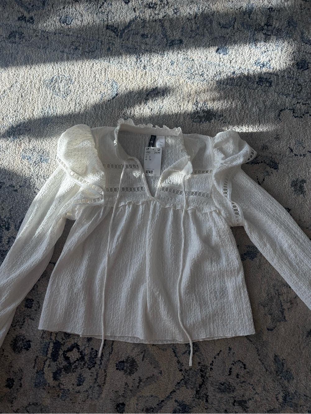Divided White Ruffle Lace Peasant Top - Picture 3 of 3